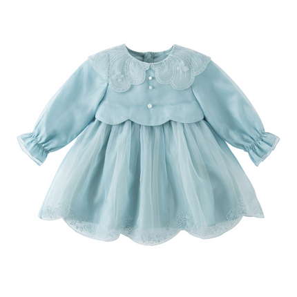 Toddler Girls Noble Grey Blue Long-sleeved Princess Mesh Dress