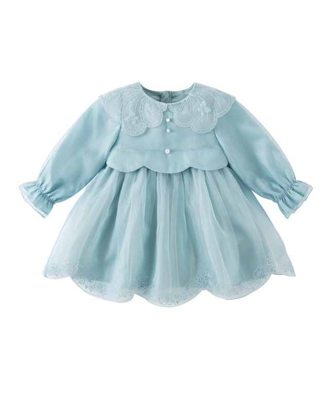 Toddler Girls Noble Grey Blue Long-sleeved Princess Mesh Dress