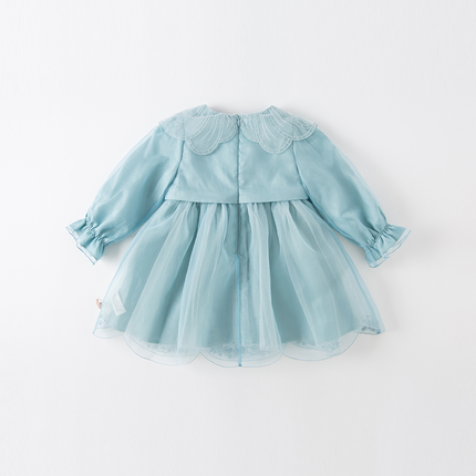 Toddler Girls Noble Grey Blue Long-sleeved Princess Mesh Dress