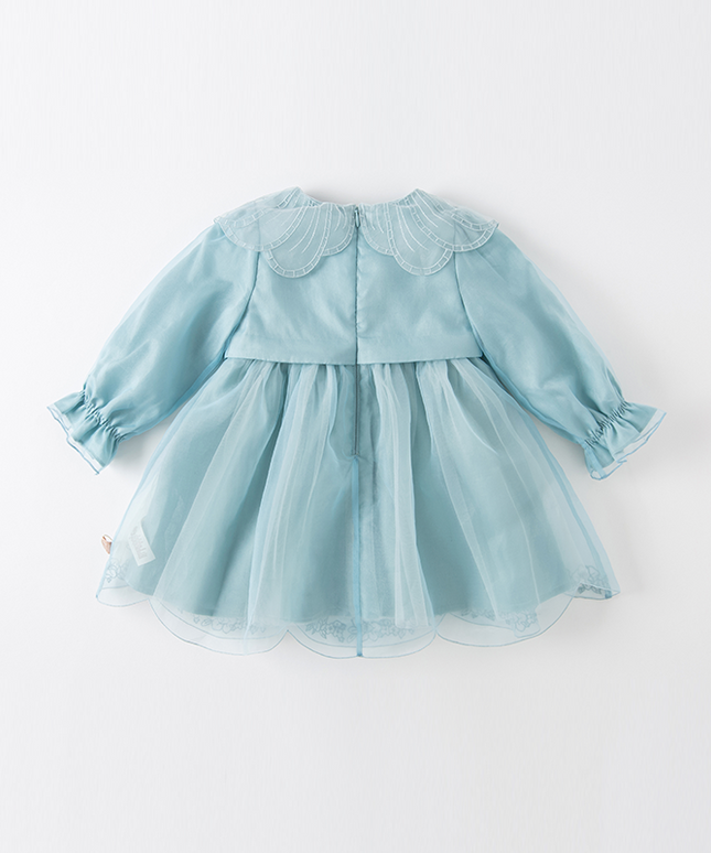 Toddler Girls Noble Grey Blue Long-sleeved Princess Mesh Dress