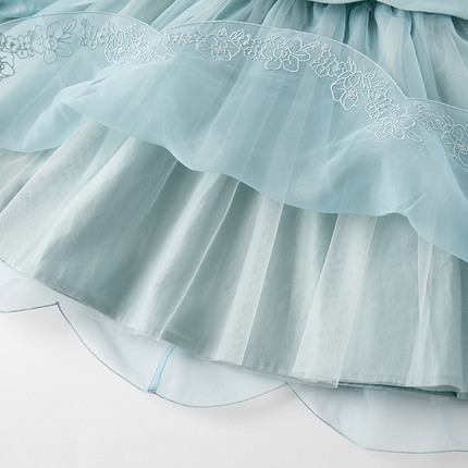 Toddler Girls Noble Grey Blue Long-sleeved Princess Mesh Dress