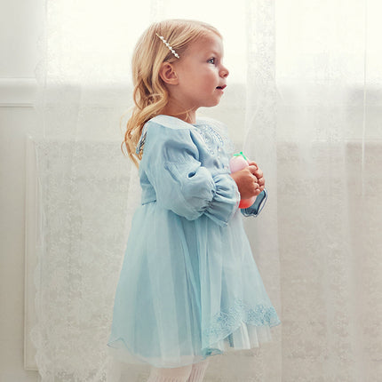 Toddler Girls Noble Grey Blue Long-sleeved Princess Mesh Dress