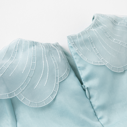 Toddler Girls Noble Grey Blue Long-sleeved Princess Mesh Dress