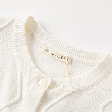 Toddler Girls Elegant Flower Embroidery Beige Knit Cotton Cardigans