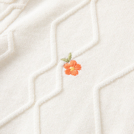 Toddler Girls Elegant Flower Embroidery Beige Knit Cotton Cardigans