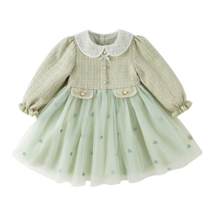 Toddler Girls Delicate Grey Green A-line Party Mesh Dress