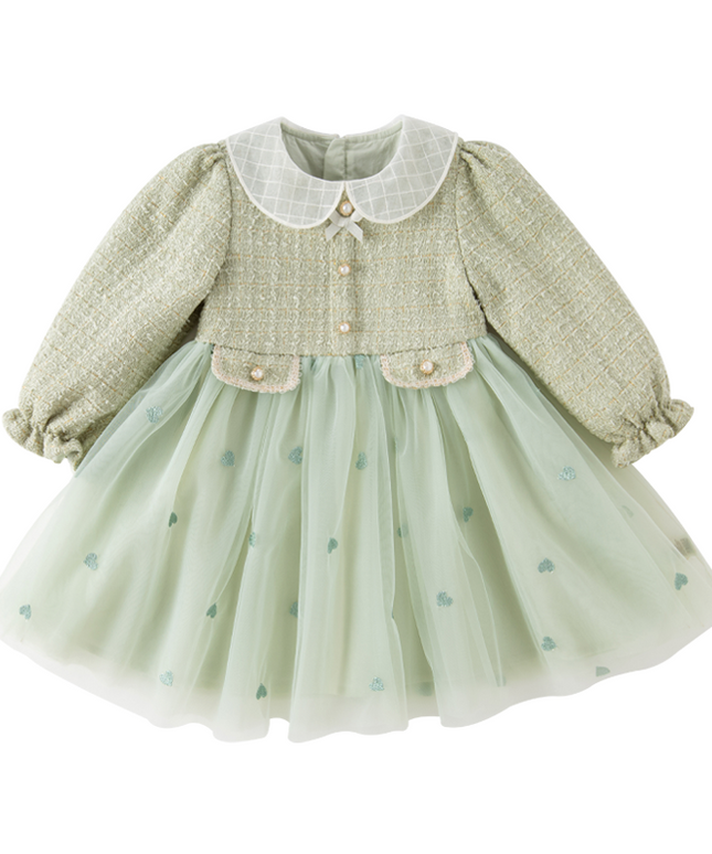 Toddler Girls Delicate Grey Green A-line Party Mesh Dress