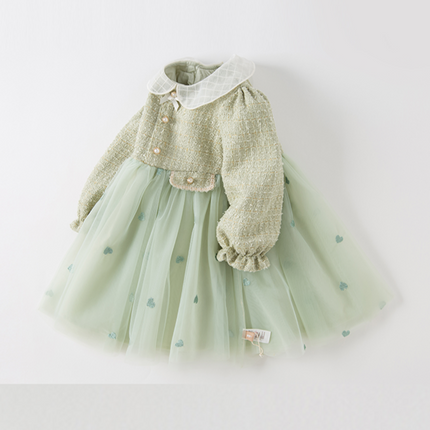 Toddler Girls Delicate Grey Green A-line Party Mesh Dress