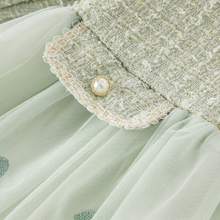 Toddler Girls Delicate Grey Green A-line Party Mesh Dress