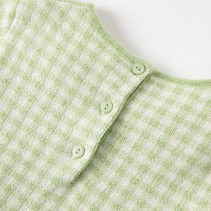 Toddler Girls Fresh Green Plaid Knit Sweater Mesh Party Dress