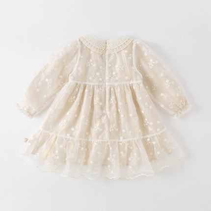Toddler Girls Beige Embroidered Craft Court Style Mesh Princess Dress