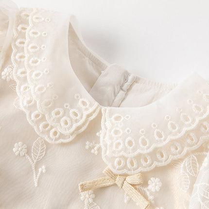 Toddler Girls Beige Embroidered Craft Court Style Mesh Princess Dress