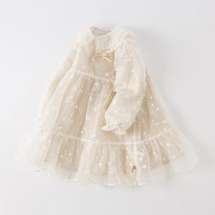Toddler Girls Beige Embroidered Craft Court Style Mesh Princess Dress