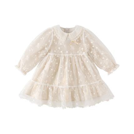 Toddler Girls Beige Embroidered Craft Court Style Mesh Princess Dress