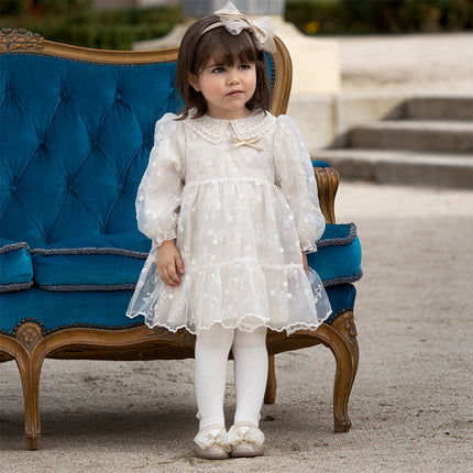 Toddler Girls Beige Embroidered Craft Court Style Mesh Princess Dress