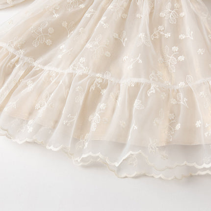 Toddler Girls Beige Embroidered Craft Court Style Mesh Princess Dress
