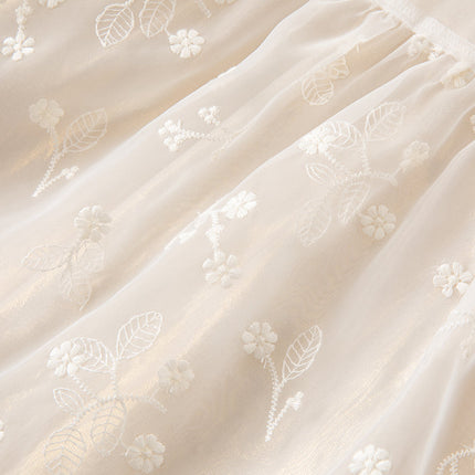 Toddler Girls Beige Embroidered Craft Court Style Mesh Princess Dress