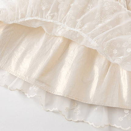 Toddler Girls Beige Embroidered Craft Court Style Mesh Princess Dress