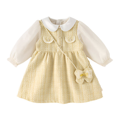 Toddler Girls Yellow Romantic French-style Princess Dress(wallet bag)