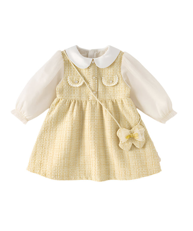 Toddler Girls Yellow Romantic French-style Princess Dress(wallet bag)