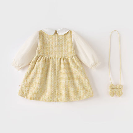 Toddler Girls Yellow Romantic French-style Princess Dress(wallet bag)