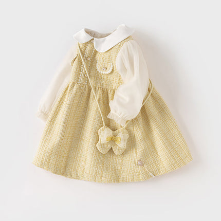 Toddler Girls Yellow Romantic French-style Princess Dress(wallet bag)