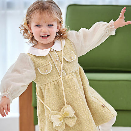 Toddler Girls Yellow Romantic French-style Princess Dress(wallet bag)