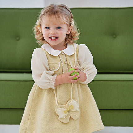Toddler Girls Yellow Romantic French-style Princess Dress(wallet bag)