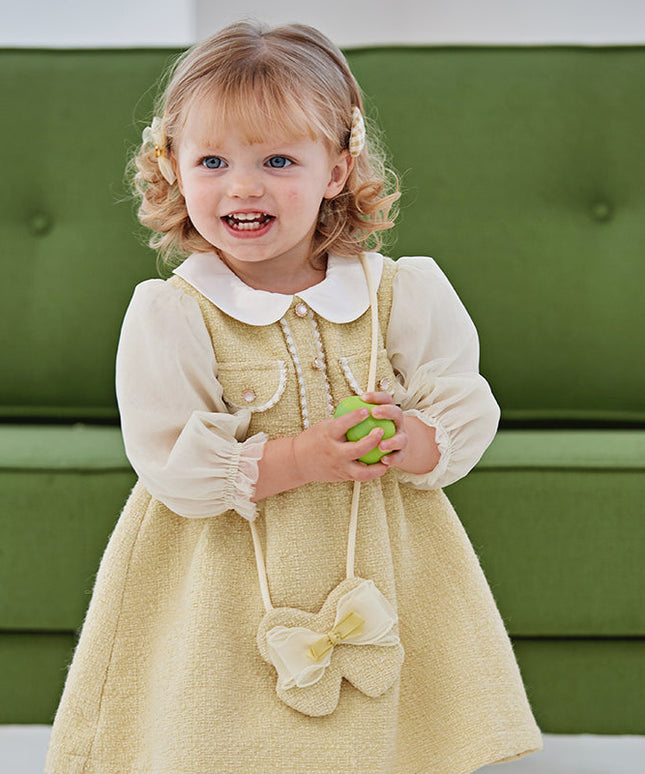 Toddler Girls Yellow Romantic French-style Princess Dress(wallet bag)