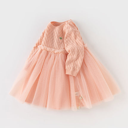 Toddler Girls Light Pink Soft Knit Sweater Mesh A-line Princess Dress