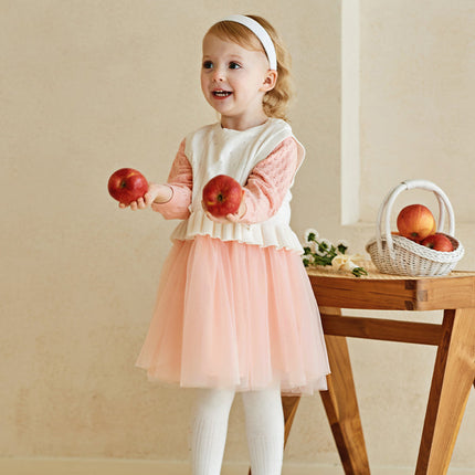 Toddler Girls Light Pink Soft Knit Sweater Mesh A-line Princess Dress