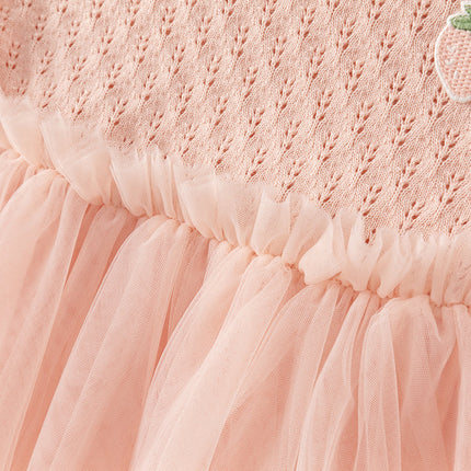 Toddler Girls Light Pink Soft Knit Sweater Mesh A-line Princess Dress