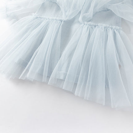 Toddler Girls Gentle Light Blue Knit Sweater Mesh Princess Dress