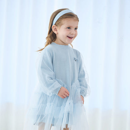 Toddler Girls Gentle Light Blue Knit Sweater Mesh Princess Dress
