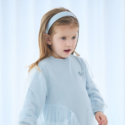 Toddler Girls Gentle Light Blue Knit Sweater Mesh Princess Dress
