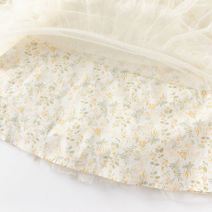 Kids Girls Charming Yellow Chinese-style Floral Soft Mesh Princess Dress