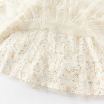 Kids Girls Charming Yellow Chinese-style Floral Soft Mesh Princess Dress