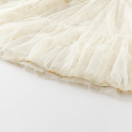 Kids Girls Charming Yellow Chinese-style Floral Soft Mesh Princess Dress