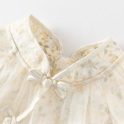 Kids Girls Charming Yellow Chinese-style Floral Soft Mesh Princess Dress