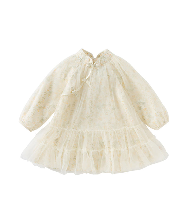 Kids Girls Charming Yellow Chinese-style Floral Soft Mesh Princess Dress