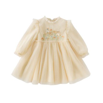 Toddler Girls Adorable Flower Embroidered Mesh Princess Dresses