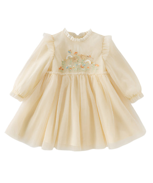 Toddler Girls Adorable Flower Embroidered Mesh Princess Dresses