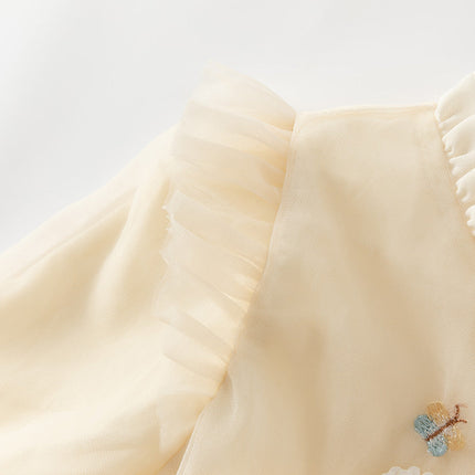 Toddler Girls Adorable Flower Embroidered Mesh Princess Dresses