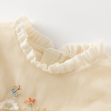 Toddler Girls Adorable Flower Embroidered Mesh Princess Dresses