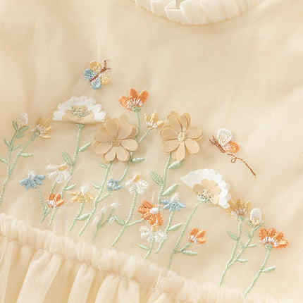 Toddler Girls Adorable Flower Embroidered Mesh Princess Dresses
