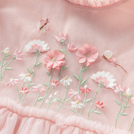 Toddler Girls Adorable Flower Embroidered Mesh Princess Dresses