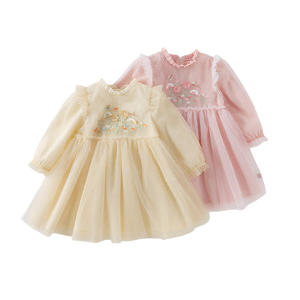 Toddler Girls Adorable Flower Embroidered Mesh Princess Dresses