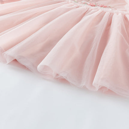 Toddler Girls Adorable Flower Embroidered Mesh Princess Dresses