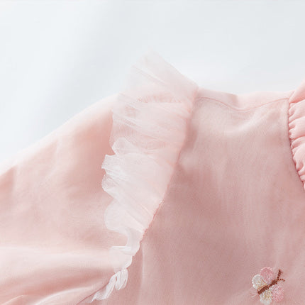 Toddler Girls Adorable Flower Embroidered Mesh Princess Dresses