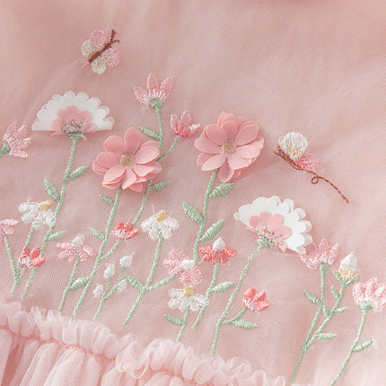 Toddler Girls Adorable Flower Embroidered Mesh Princess Dresses